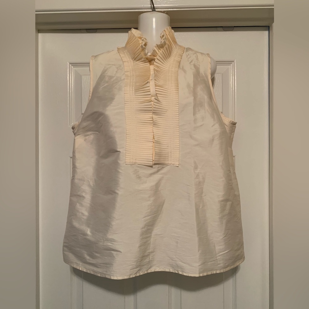 Calvin Klein Sleeveless Cream Tuxedo Tunic Top